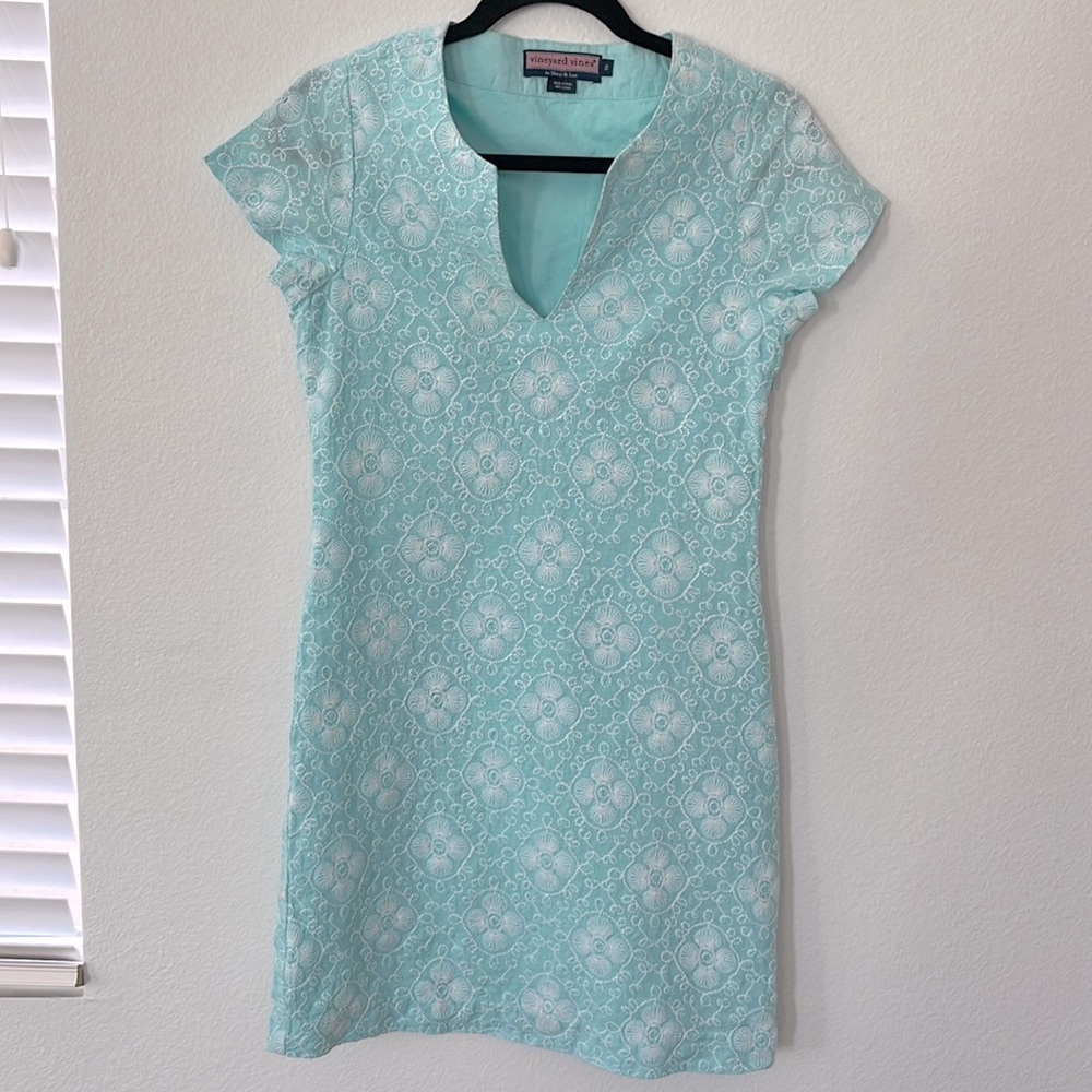 Vineyard Vines Embroidered 100% Linen Dress Size 0